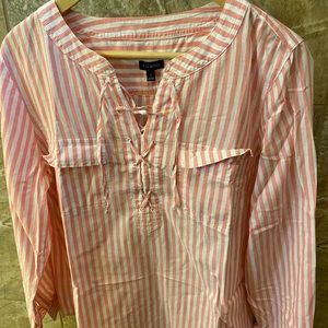 Talbots pink and white stripe cotton blouse/tunic